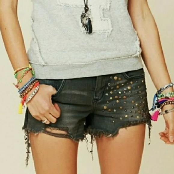 Free People Hippie Studded Shorts Size 26 Black - Picture 1 of 8